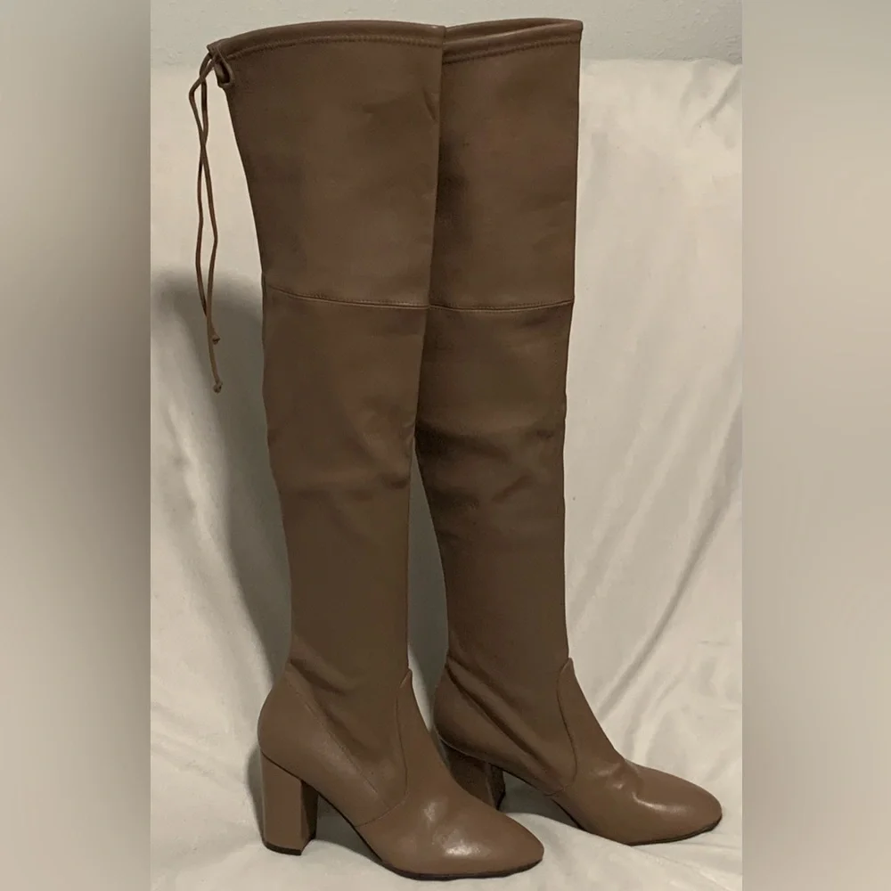 NEW Stuart Weitzman Zuzanna Over The Knee Stretch Taupe Leather Boot Size 8